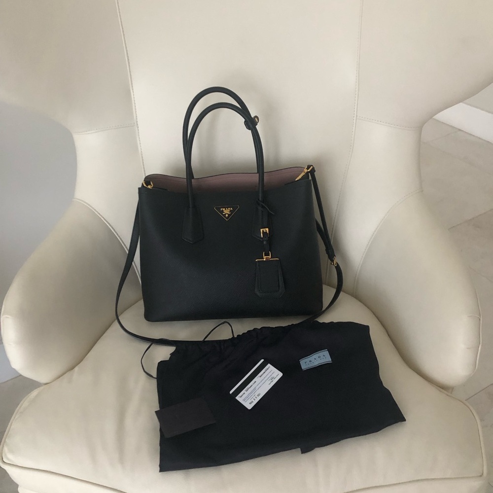 Prada  Large Black Saffiano Leather Bag with Gold Hardware - Picture 2 of 10